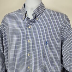 Polo Ralph Lauren Yarmouth Mens 16.5-35 Button Shirt Long Sleeve Blue Check